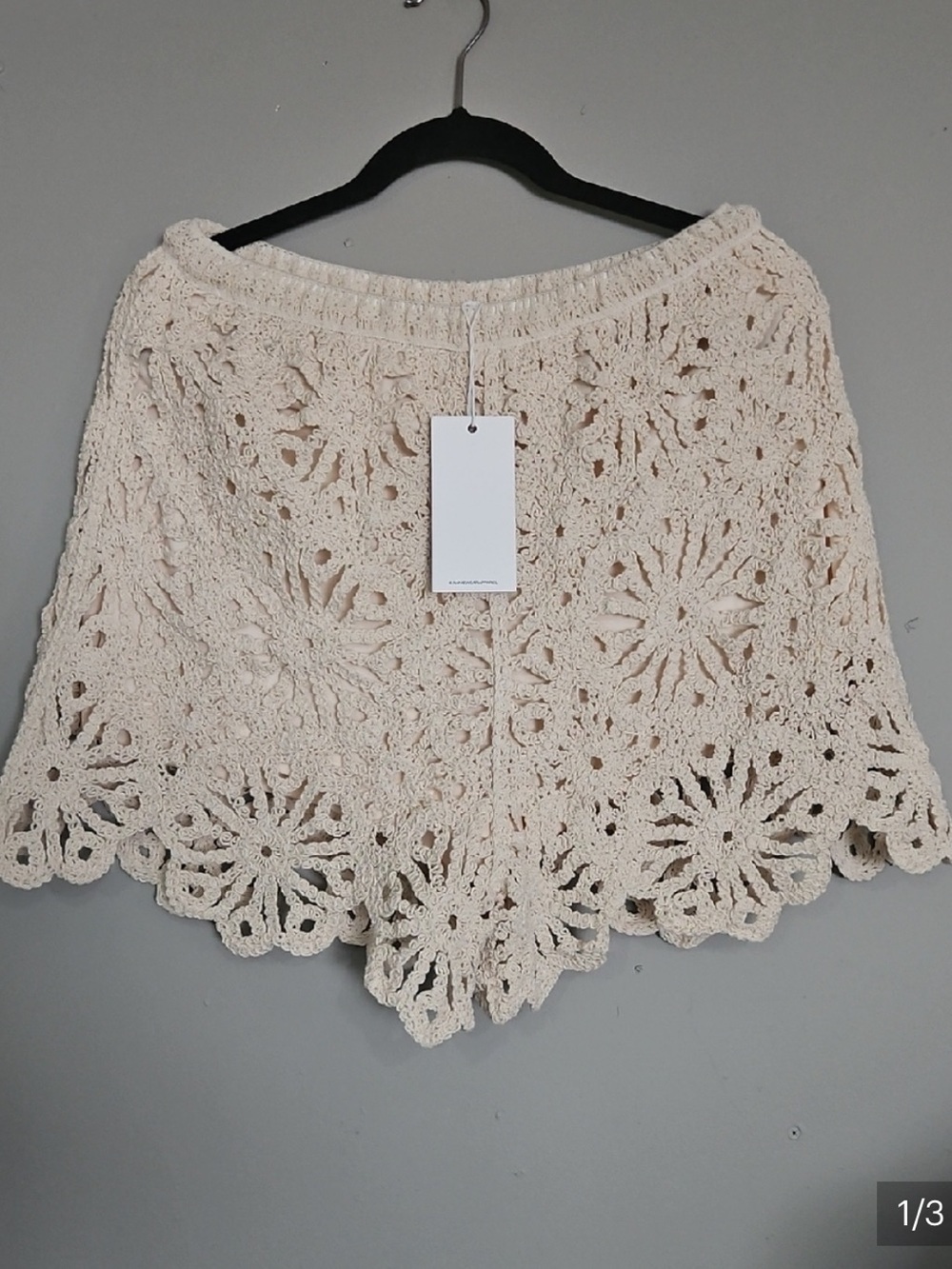 Anniewear NWT Ivory Crochet Lace Floral Shorts Lined High Rise Boho Resort L - Picture 3 of 9